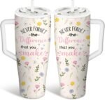 Thank You Gift for Women Never Forget The Difference You Make 40oz Tumblers with Handle and Straws, Stainless Steel Insulated Travel Coffee Mug,Appreciation,Retirement Gifts for Coworker Nurse (1 pc) - Image 2