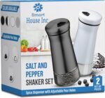 The Original Salt and Pepper Shakers set - Black & White - Spice Dispenser with Adjustable Pour Holes - Stainless Steel & Glass - Set of 2 Bottles - Image 2