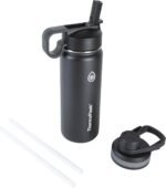 ThermoFlask 18 oz Double Wall Vacuum Insulated Stainless Steel Water Bottle - Reusable with Leakproof Chug & Straw Lids - Keeps Drinks Cold 24 hr/Hot 12 hr - Easy Maintenance - Gym/On-the-Go, Black - Image 2