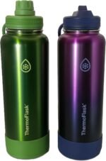 ThermoFlask 40 oz Bottle with Spout and Straw Lid - Stainless Steel, Double-Wall Insulation & BPA-Free - Leakproof, Resuable - Forest Green/Purple Sunset (2 Pack) - Image 2
