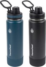 ThermoFlask Bottle with Spout Lid - Stainless Steel Water Bottles with Double-Wall Insulation & BPA-Free Spout Lids - Leak-Proof Reusable Bottles & Lids - 24 oz, Mayan Blue/Black (2 Pack) - Image 2