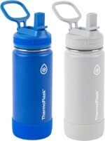ThermoFlask Kids Bottle with Straw Lid - Durable & Dishwasher-Safe Water Bottles & Lids - Leak-Proof Bottle Lid Design - Reusable Water Bottles for Everyday Use - 16 oz, Blueberry/Wolf Grey (2 Pack) - Image 2