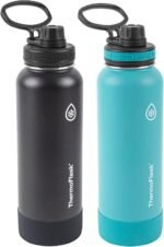 ThermoFlask Stainless Steel Water Bottles 2-Pack - Double-Wall Vacuum Insulated - 40 oz - BPA-Free Spout Lids - Keeps Drinks Cold 24 Hrs, Hot 12 Hrs - Leakproof, Dishwasher Safe, Onyx Black/Splash - Image 2
