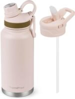 ThermoProof Double-Walled Vacuum Insulated Stainless Steel Water Bottle - Wide Mouth Canteen, Spout & Straw Lids, Dishwasher Safe, Reusable, Leakproof, Hot & Cold for Men, Women & Kids - 32oz, Taupe - Image 2