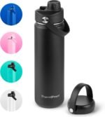 ThermoProof Double-Walled Vacuum Insulated Stainless Steel Water Bottle - Wide Mouth with Chug & Spout Lids, Dishwasher Safe, Reusable, Leakproof, Hot & Cold for Men, Women & Kids - 22oz, Black - Image 2