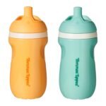 Tommee Tippee Insulated 9oz Sporty Spout Toddler Water Bottle, No Spill, Sippy Cups for Toddlers 1-3, Two-Piece Valve Helps Stop Spills, Light Blue & Orange, BPA Free, Pack of 2 - Image 2