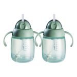 Tommee Tippee Starter Weighted Straw Baby & Toddler 10oz Sippy Cup for 6 Months+, with Silicone Weighted Straw and Easy-Hold Handles, BPA Free, Green, Pack of 2 - Image 2