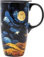 Topadorn Ceramic Coffee Travel Mug with Lid and Handle - 17 Oz Large Ceramic Latte Teacup with Color Box, Splash Resistant Lid - To Go Tumbler for Car Cup Holder, Starry Sky - Image 2