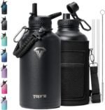 Topre 64oz Insulated Water Bottle,Half Gallon Water Flask Stainless Steel Vacuum, Cold for 48 Hrs,BPA-Free & Leakproof -with Paracord Handle,Strap,Straw Spout Lids,Large Jug for Gym Sports,Black - Image 2