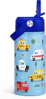 Transportation Kids Water Bottle With Straw Lid 12oz Insulated Stainless Steel, Travel Tumbler, Gifts For Boys, Birthday, Christmas, Back To School - Image 2