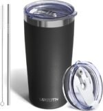 Travel Coffee Tumbler 20oz, Leakproof Travel Coffee Mug with Dual Lids and Straw, Stainless Steel Double Wall Vacuum Insulated Tumbler for Hot/Iced Drinks (Black, Textured Matte) - Image 2