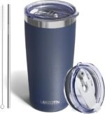 Travel Coffee Tumbler 20oz, Leakproof Travel Coffee Mug with Dual Lids and Straw, Stainless Steel Double Wall Vacuum Insulated Tumbler for Hot/Iced Drinks (Navy Blue, Textured Matte) - Image 2