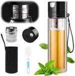 Travel Tea Infusing Cup, Glass Tea Infuser Bottle Tea Flood Cup, Large Tea Infuser Bottle Tea Tumbler with Filter, Double Wall Borosilicate Glass Water Bottle with Sleeve for Loose Leaf Tea, Coffee - Image 2