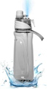 Travel Water Bottle with 2-in-1 Mist & Sip Function - Large BPA-Free Reusable, Leak-Proof, Silicone Spout Cover & Wide Mouth for Gym,School,Camp,Travel,Outdoor Women Kids - Grey - Image 2