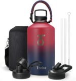Trebo 1 Gallon Water Bottle Insulated with Paracord Handle and Straw,128oz Vacuum Double Wall Stainless Steel Large Jug,Keep Ice Cold 48hrs, Leakproof Sports Gym Flask for Men Women, Ruby Red - Image 2
