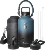 Trebo Water Bottle 64oz with Paracord Handle, Half Gallon Large Vacuum Double Wall Stainless Steel Insulated Water Jug with Holder Strap Straw Spout Lids, Leakproof Keep Cold & Hot, Indigo/Black - Image 2