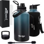 Trek Leaf Travel Water Bottle with Carrying Bag, 3 Lids (Spout, Straw, Handle), and Bottle Brush; Leak Proof, Quality, Vacuum Insulated, Stainless Steel (Cascade Shadow, 64 oz) - Image 2
