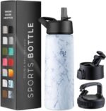 Triple-Insulated Stainless Steel Water Bottles with Straw, 25 Oz Reusable Insulated Water Bottles with 3 Lids, Metal Water Bottle for Travel, School, Sports, Gym/Men, Women & Kids (Marble White) - Image 2