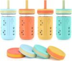 Tronco 12 oz Glass Sippy Cup for Kids & Toddlers | Mason Jar Smoothie Cups with Spill-Proof Silicone Straws, Non-Slip Silicone Sleeves & Lids, BPA-Free Snack Cups, Dishwasher Safe - Image 2