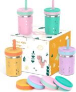 Tronco [4 Pack] 10 oz 2-in-1 Stainless Steel Kids Tumbler Cups with Silicone Sleeves, Spill-Resistant Flexible Straws & Storage Lids, BPA-Free Smoothie and Snack Cups, Dishwasher Safe - Image 2