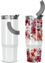 Tswofia 30 Oz Sublimation Tumblers Blank with Portable Handle, Stainless Steel Sublimation Cup with Straw Leakproof Flip, Individually Boxed (2 Pack) - Image 2