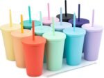 Tumblers with Lids (12 pack) 16oz Colored Acrylic Cups with Lids and Straws | Double Wall Matte Plastic Bulk Tumblers With FREE Straw Cleaner! Vinyl Customizable DIY Gifts (Assorted) - Image 2