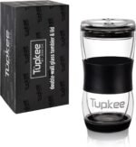 Tupkee 20 oz Double Wall Glass Tumbler With Lid – All Glass Hand Blown Reusable Insulated Travel Mug - For Coffee, Tea, Boba, Iced Coffee, and Smoothie Cup To Go – Black - Image 2
