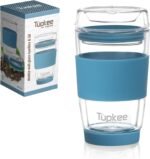 Tupkee Double Wall Glass Tumbler - 8-Ounce, All Glass Hand Blown Reusable Insulated Tea/Coffee Mug & Lid, Travel Mug - Niagara - Image 2