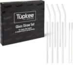 Tupkee Reusable Glass Straws - 8 Pack Clear Glass Drinking Straws 20-Ounce Double Wall Glass Travel Tumbler – Includes 4 Straight and 4 Bend 9” x 1cm Glass Straws with 3 Cleaning Brushes - Image 2