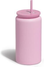 UIRZOTN 16oz Glass Cups With Lids and Straws, Stainless Steel Beer and Iced Coffee tumbler, Pink (Textured Matte Finish, Not Sublimatable) - Image 2