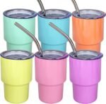 UIRZOTN 3oz Mini Tumbler Shot Glass with Straw and Lid, 6 Pack Stainless Steel Sublimation Shot Glasses for Wedding Party Whiskey Cocktail Bar with Straw and Lid - Image 2