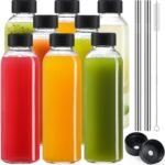 [UPGRADED LID] 8 Pack 18 oz Glass Juice Bottles with 8 Airtight Lids &2 Straw Hole Lids &2 Straws, Reusable Drinking Jar, Clear Water Bottles for Juicing, Smoothies, Refrigerator & Travel - BPA Free - Image 2