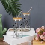 UanMere Glass Water Bottle with Bamboo Lid & Straw 16 Oz Birth Flower Glass Mug with Name Cute Personalized Christmas Gifts Glass Can Cup for Milk Mother Day Co-work Sister Gifts - Image 2