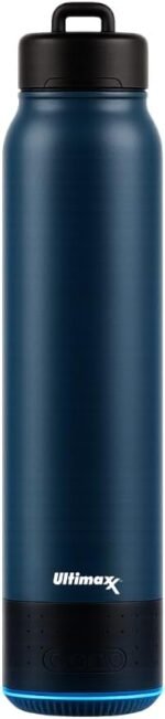 Ultimaxx Vacuum Insulated Premium Water Bottle with Bluetooth Speaker - Steel Double Wall Design, Lights, Lid Lock, Convenient Drinking Spout & Carry Handle (700ml/23.6 oz) - Blue - Image 2