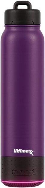 Ultimaxx Vacuum Insulated Premium Water Bottle with Rechargeable Bluetooth Speaker - Steel Double Wall Design + Lights, Convenient drinking spout, Lid Lock, and Carry Handle (700ml/23.6 oz) Purple - Image 2