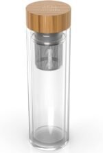 Umami Glass Water Bottle With Tea Infuser And Non Slip Sleeve. Double Wall Borosilicate. Travel Tumbler With Bamboo Lid. 17oz. Design: Classic - Image 2