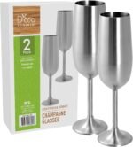 Unbreakable 8 Oz Stainless Steel Champagne Flutes (2 Pk)- Stemmed Silver Champagne Glasses - Reusable Indoor Outdoor Drinkware - Keeps Drink Cold - Great for New Years Eve Parties & Holiday Xmas Gift - Image 2