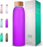 Urban Green Glass Water Bottle with Protective Silicone Sleeve and Bamboo Lid, 18oz, 1extra 304 Stainless Steel Lid with Handle, BPA Free, Dishwasher Safe, Valentine Gift - Image 2