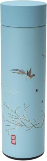 Urban Tokyo Vacuum Insulated Coffee Tea Travel Thermal Flask Water Bottle with Removable Strainer Featuring Elegant Asian Art Design 16.9 fl oz (Light Blue) - Image 2