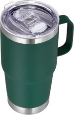VEGOND 20 oz Tumbler with Handle Lid and Straw, Stainless Steel Insulated Travel Coffee Mug Spill Proof Double Wall Metal Tumbler Cup Keeps Drink Hot and Cold, Dark Green 1 Pack - Image 2