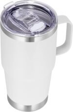 VEGOND 20 oz Tumbler with Handle Lid and Straw, Stainless Steel Insulated Travel Coffee Mug Spill Proof Double Wall Metal Tumbler Cup Keeps Drink Hot and Cold, White 1 Pack - Image 2