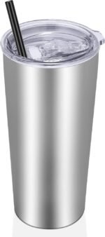 VEGOND 20oz Tumbler Bulk with Lid and Straw 1 Pack, Stainless Steel Vacuum Insulated Tumbler, Double Wall Coffee Cup Travel Mug, Stainless Steel - Image 2