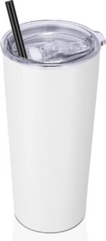 VEGOND 20oz Tumbler Bulk with Lid and Straw 1 Pack, Stainless Steel Vacuum Insulated Tumbler, Double Wall Coffee Cup Travel Mug, White - Image 2