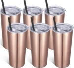 VEGOND 20oz Tumbler Bulk with Lid and Straw 6 Pack, Stainless Steel Vacuum Insulated Tumbler, Double Wall Coffee Cup Travel Mug, Rose Gold - Image 2