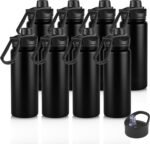 VEGOND 24oz Insulated Stainless Steel Water Bottle with Straw Lid, Double Wall Vacuum Bottle for Hiking, Camping, Gym, Work, Home Use, Black 8 Pack - Image 2