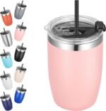 VEGOND Stainless Steel 12 oz Tumblers bulk Vacuum Insulated Double Wall Travel Tumbler with Lid and Straw Reusable Tumbler, Pink 1 Pack - Image 2