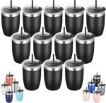 VEGOND Stainless Steel 12 oz Tumblers bulk Vacuum Insulated Double Wall Travel Tumbler with Lid and Straw Reusable Tumbler,Black 12 pack - Image 2