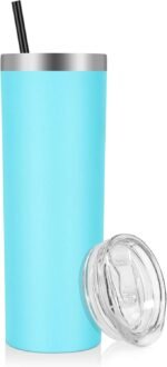 VEGOND Stainless Steel Skinny Tumbler, 20 oz Vacuum Insulated Tumbler with Lid and Straw, Double Wall Coffee Cup, Travel Mug for Cold Hot Drinks, Blue 1 Pack - Image 2