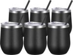VEGOND Wine Tumblers Bulk 6 Pack, 12oz Stainless Steel Stemless Wine Glass with Lids and Straws, Double Wall Vacuum Insulated Tumbler Cup, Coffee Mug for Cold Hot Drinks - Image 2