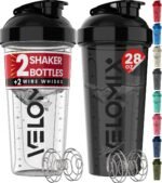 VELOMIX -2 Pack- 28 oz Protein Shaker Bottles for Protein Mixes - 2x Wire Whisk | Leak Proof Shaker Cups for Protein Shakes | Protein Shaker Bottle Pack (Black/Transparent) - Image 2